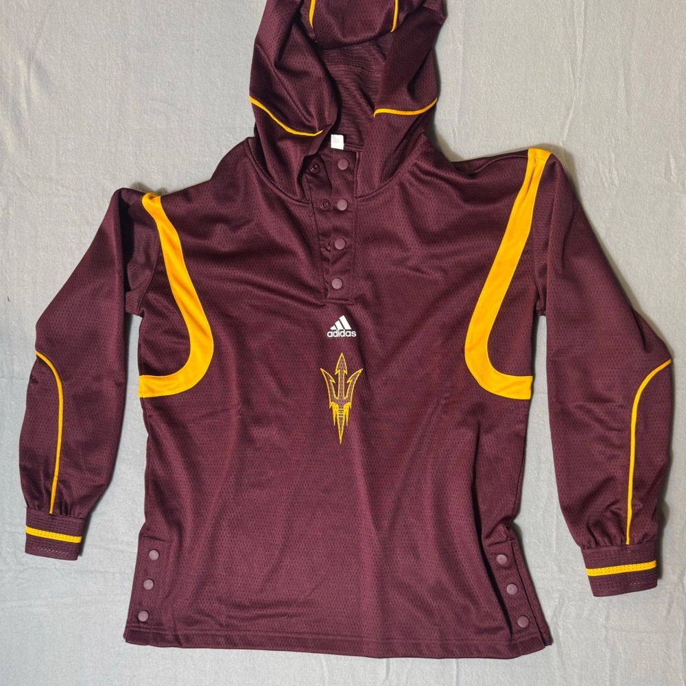 Adidas Arizona State Sun Devils Maroon Gold Long Sleeve Mesh Hoodie Shirt Mens M